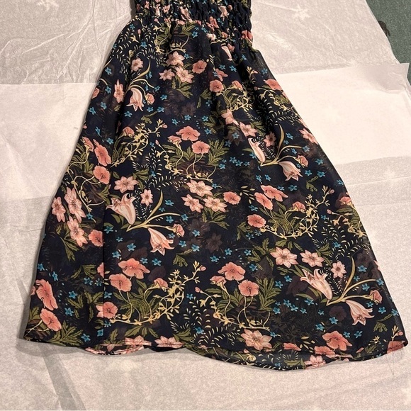 Essue Black Floral Print Gathered Ruching Top Sz-L - Picture 9 of 13